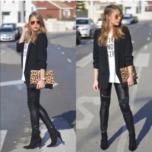 Zara Black Boyfriend Fit Crepe Blazer With Rolled Sleeves - Picture 2 of 6